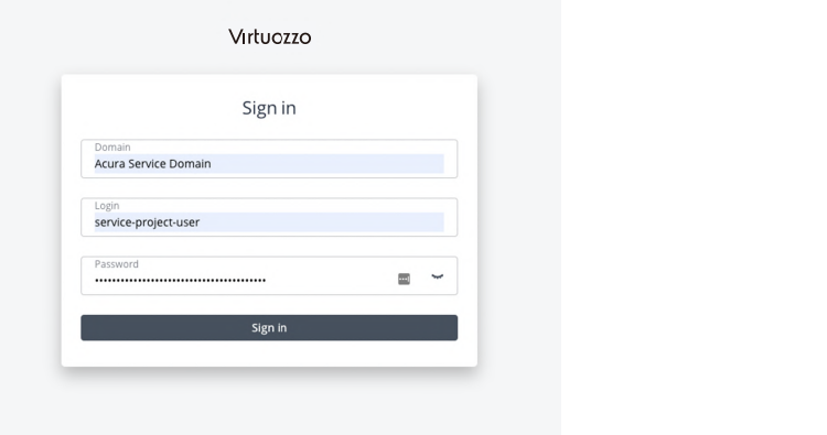 Virtuozzo: sign in virtuozzo
