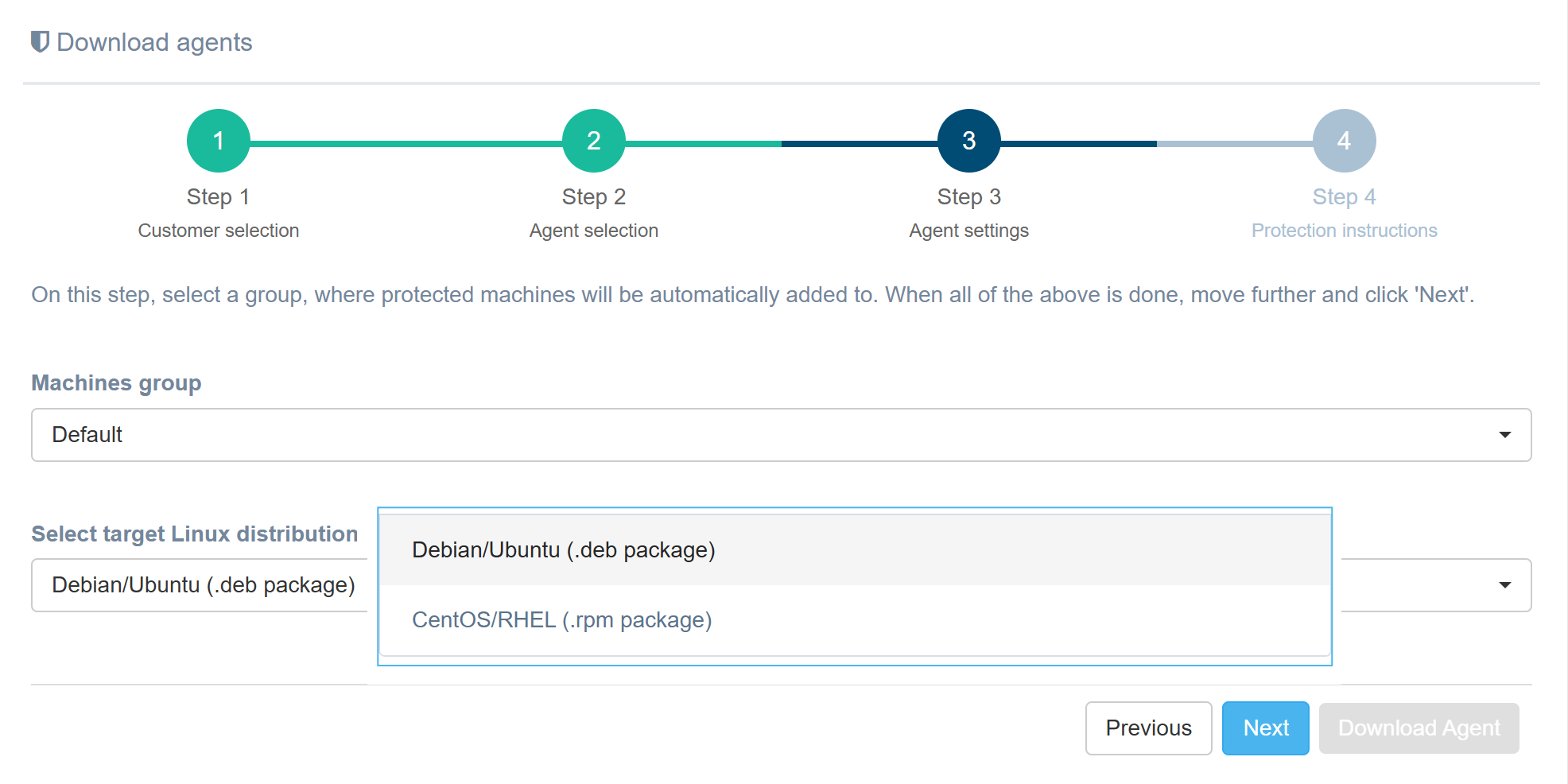 Agent Download Wizard - PostgreSQL backup agent settings (Step 3)