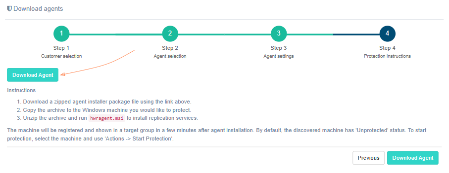 Replication Agent Download Wizard - Windows agent download and installation (Step 4)