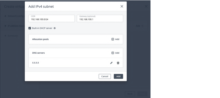 Virtuozzo: create virtual network