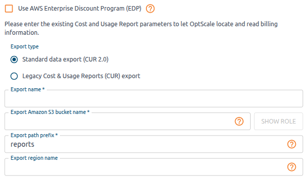 Enterprise Discount Program checkbox and data export parameters on the Connect Data Source page