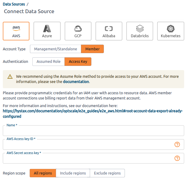 Access Key authentication for a Member account