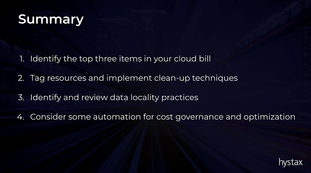 Cloud cost optimization summary