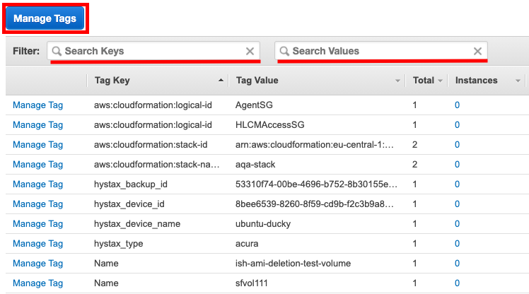 AWS tagging - Tag management page