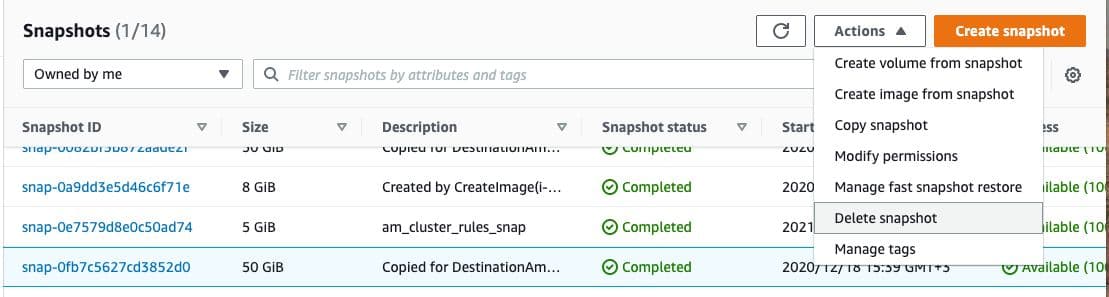 How to find and delete unused snapshots from AWS Console