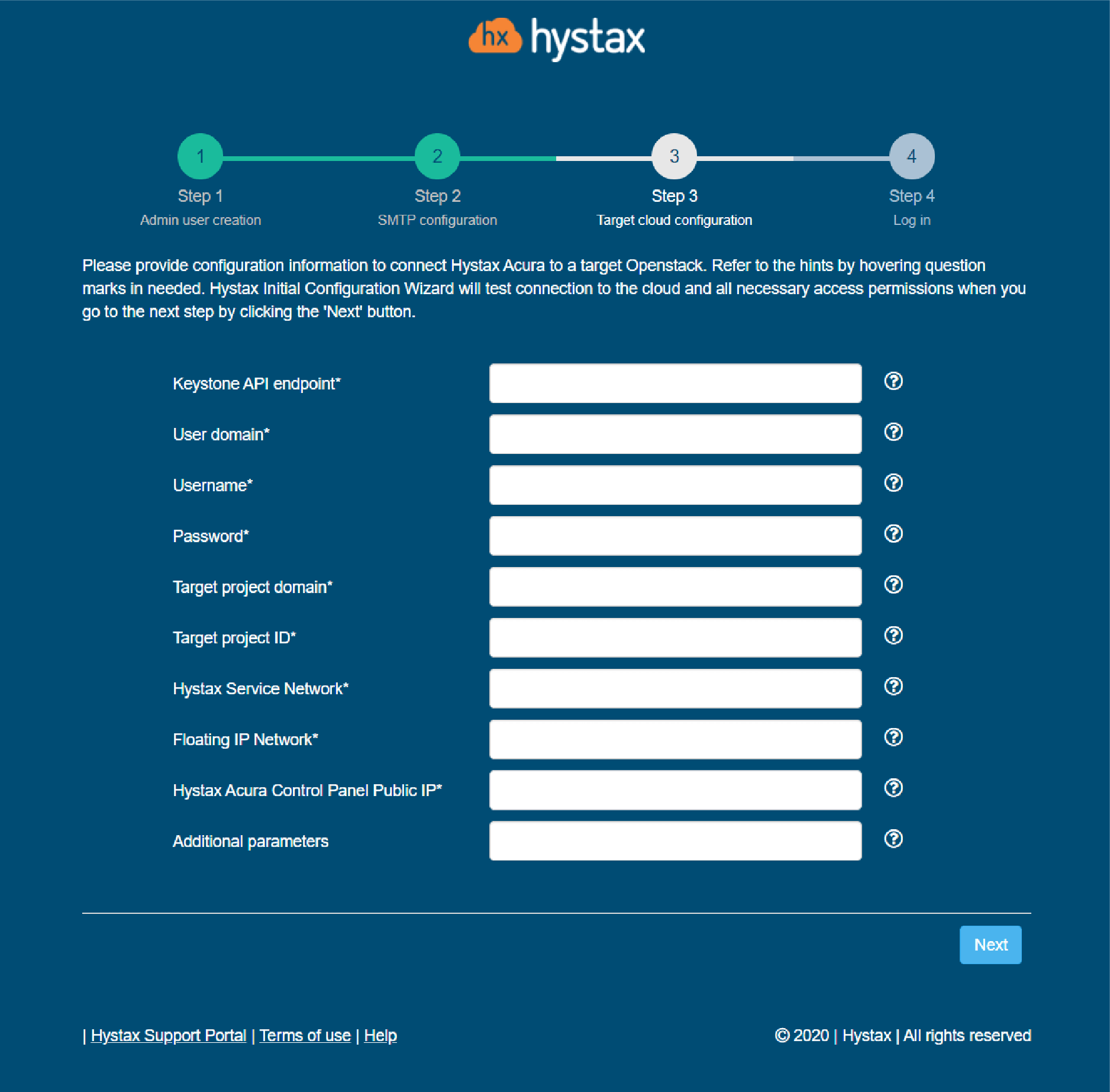 Hystax Acura installation OpenStack target cloud configuration