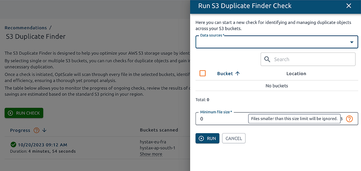 Data source type, buckets for duplicate check