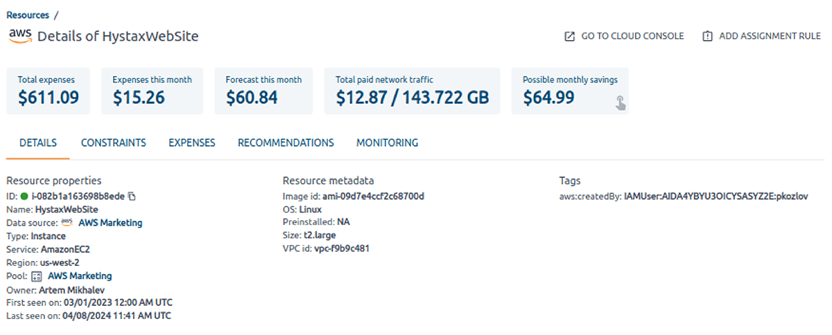 OptScale Reserved Instance opportunities detailed information