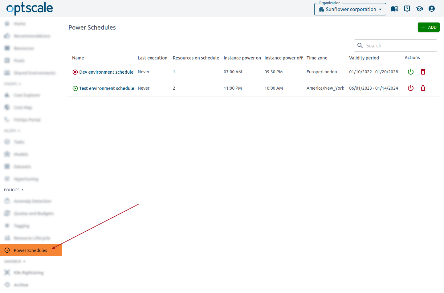 OptScale Power Schedule