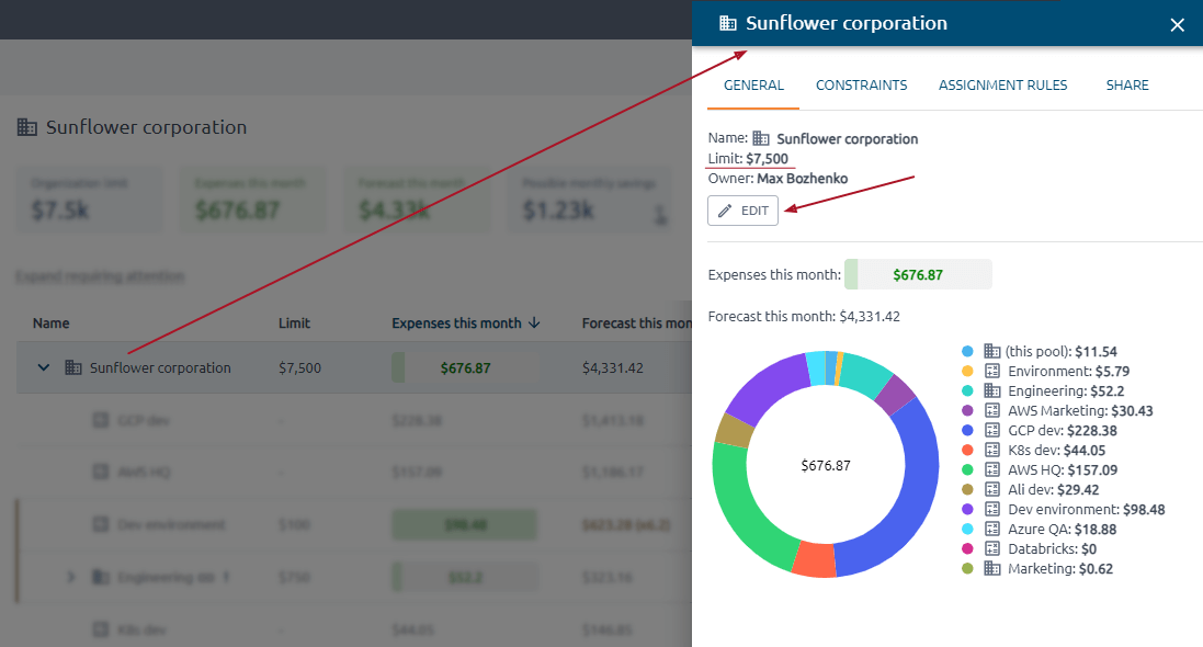 Limits edit button in OptScale